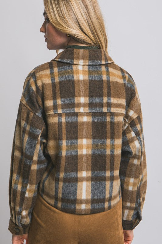 The Made For More Brown Plaid Button Down Shacket