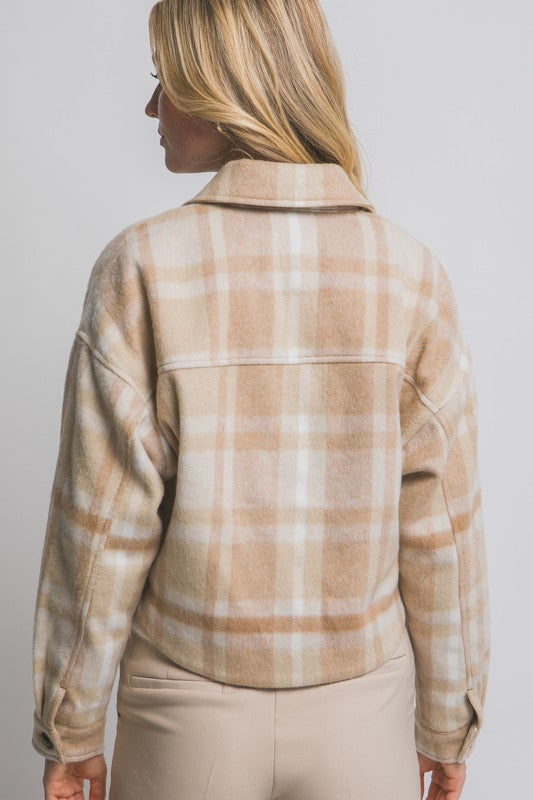 The Made For More Khaki Plaid Button Down Shacket
