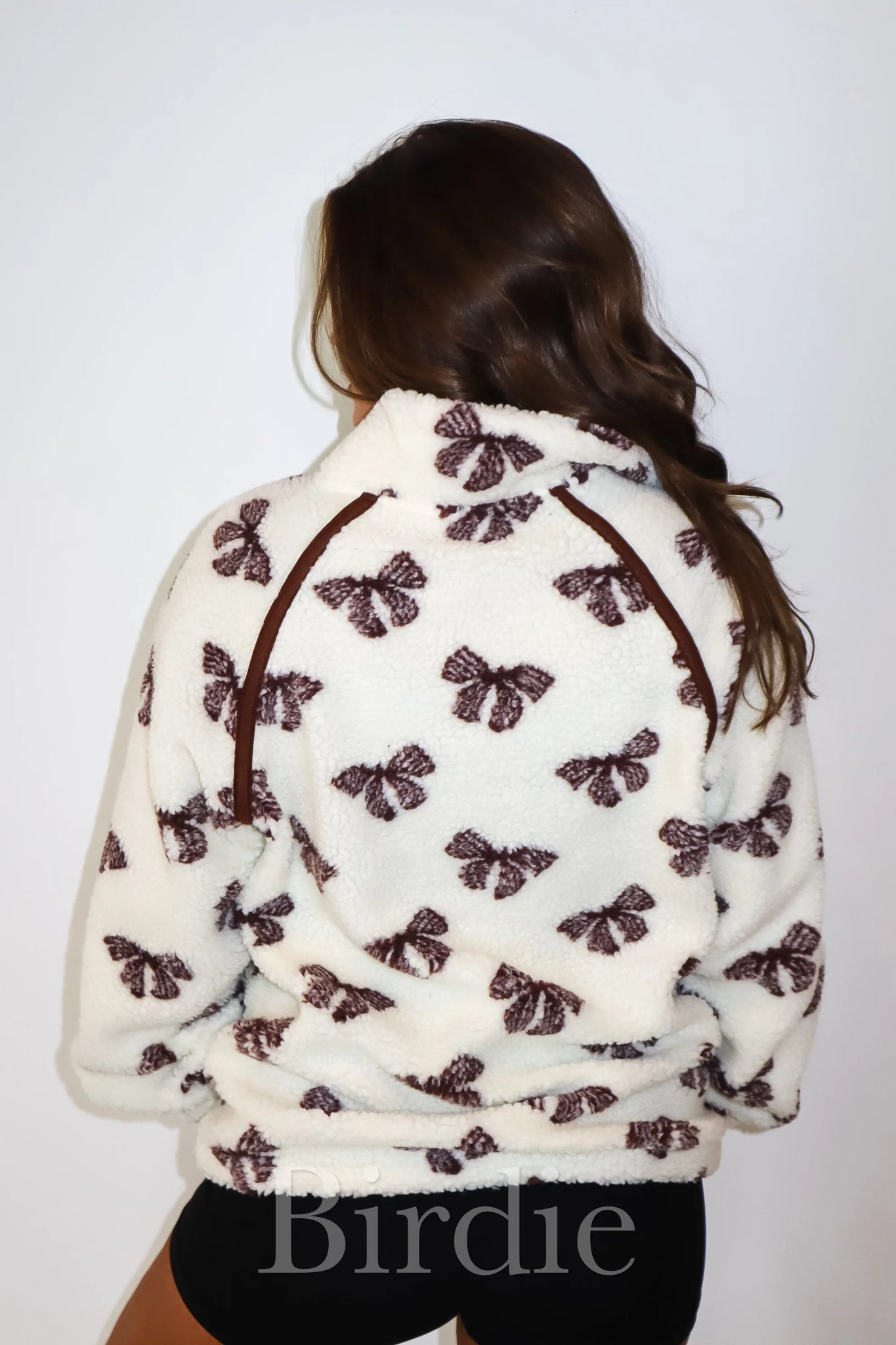 The Paris Ivory Sherpa Bow Quarter Zip Pull Over