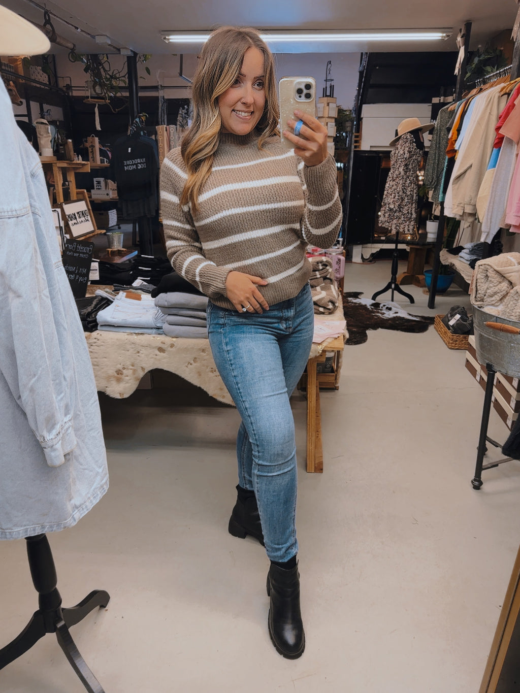 Coffee Talk Mocha Striped Sweater