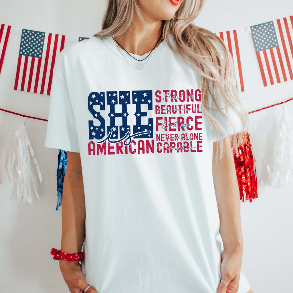 She Is American White Unisex T Shirt