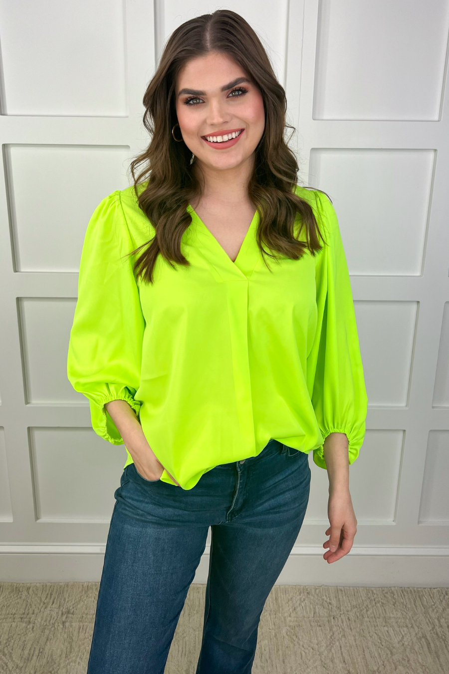 The Jamie Lime Green Balloon Sleeve Top