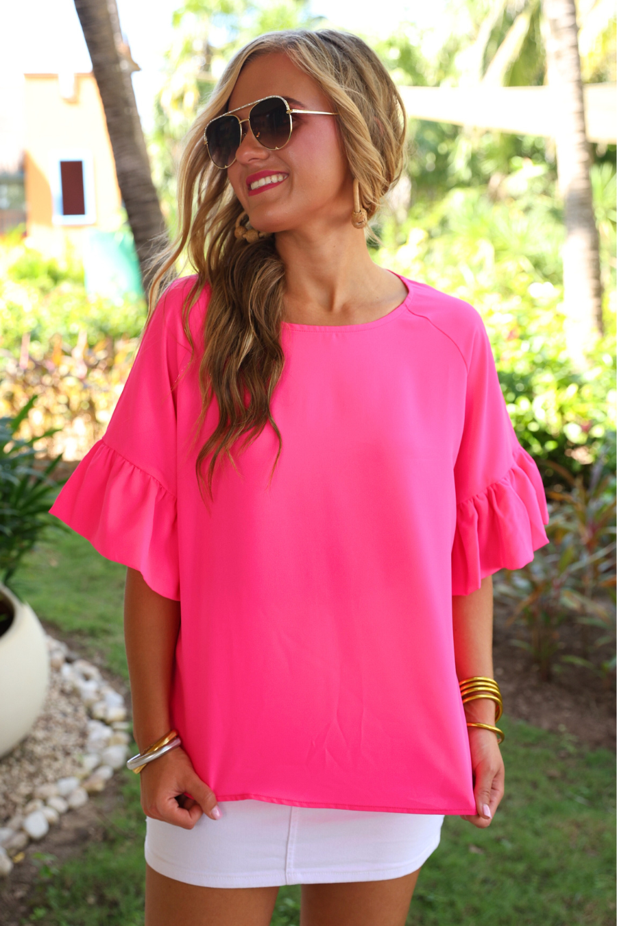 The Rebecca Pink Ruffle Sleeve Top