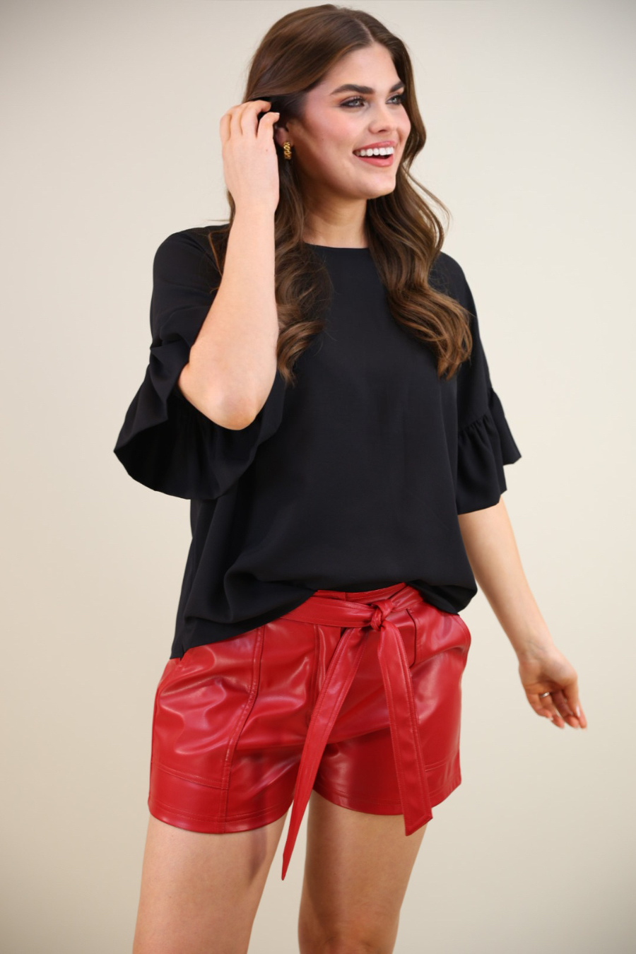 New York Minute Red Faux Leather Shorts