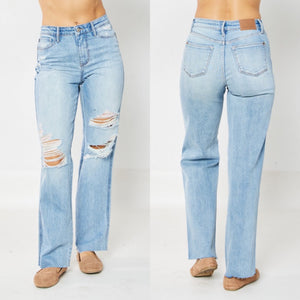 Sweet Retreat High Rise Distressed 90’s Rigid Magic Straight Leg Judy Blue Denim