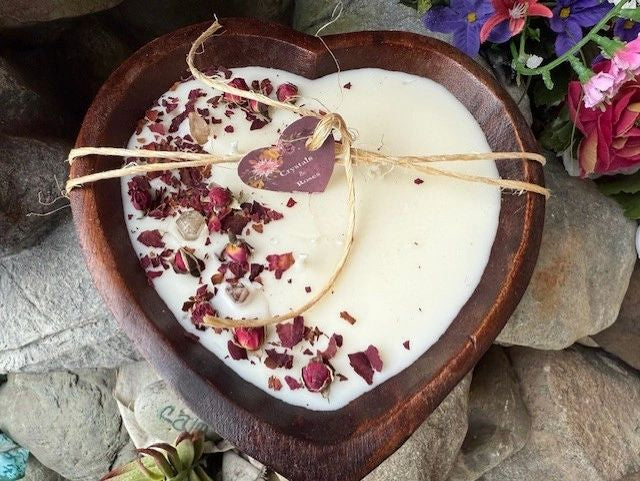 Rose Buds & Crystals Heart Shaped Candle