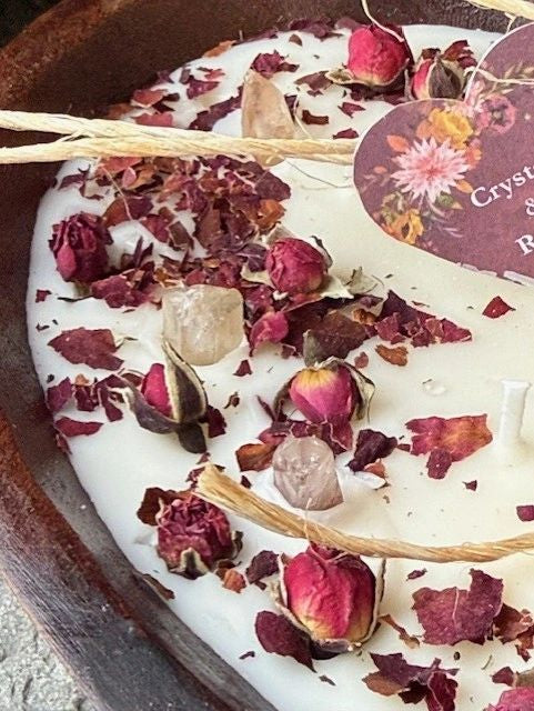 Rose Buds & Crystals Heart Shaped Candle
