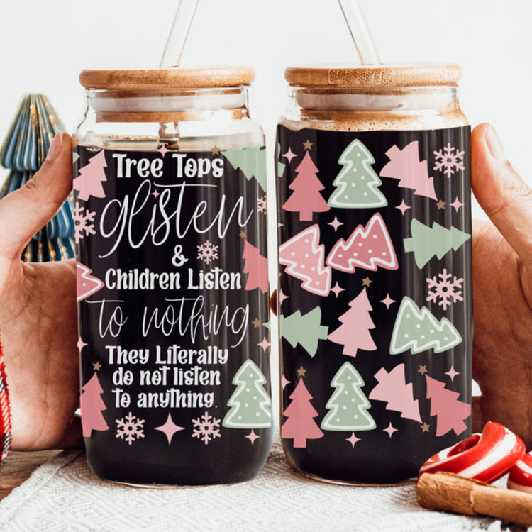 Tree Tops Glisten Glass Tumbler Cup With Bamboo Lid