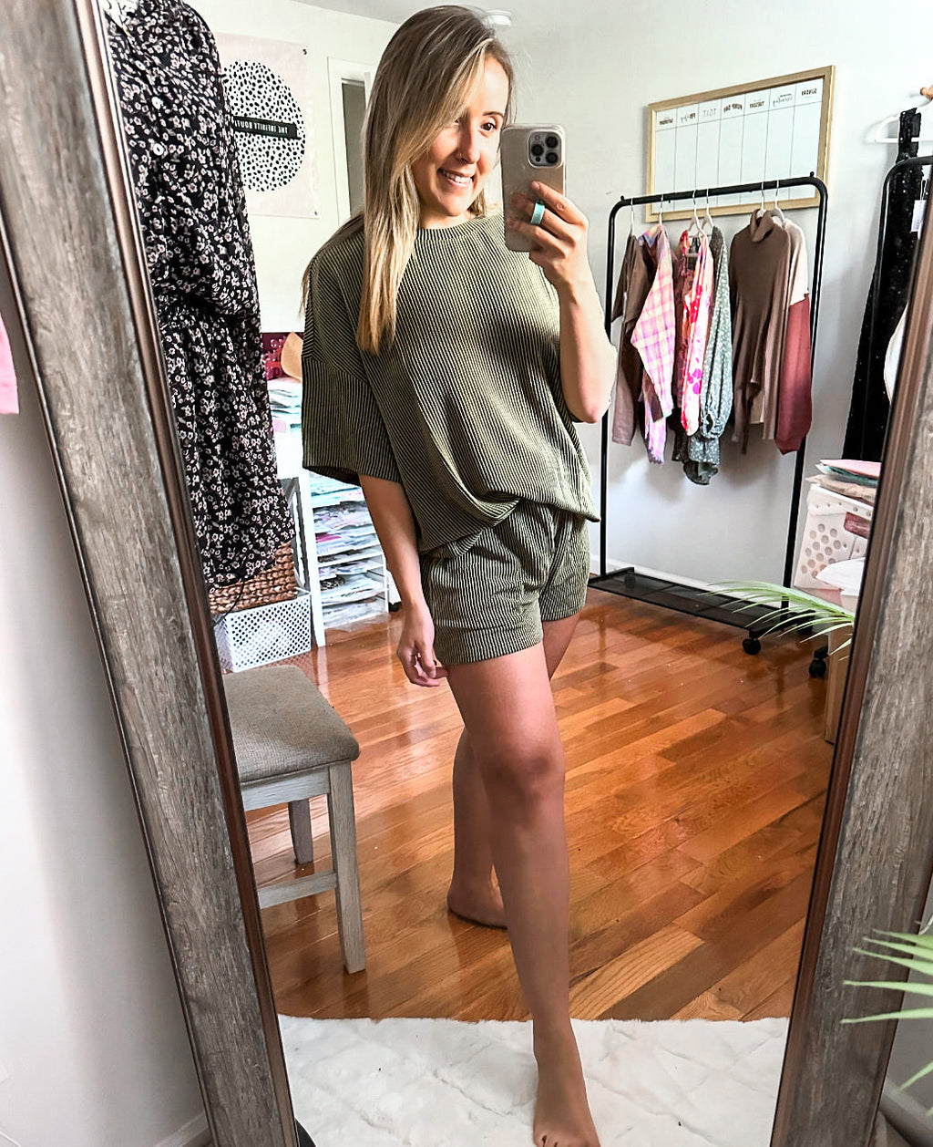Day Dream Olive Ribbed Lounge Set