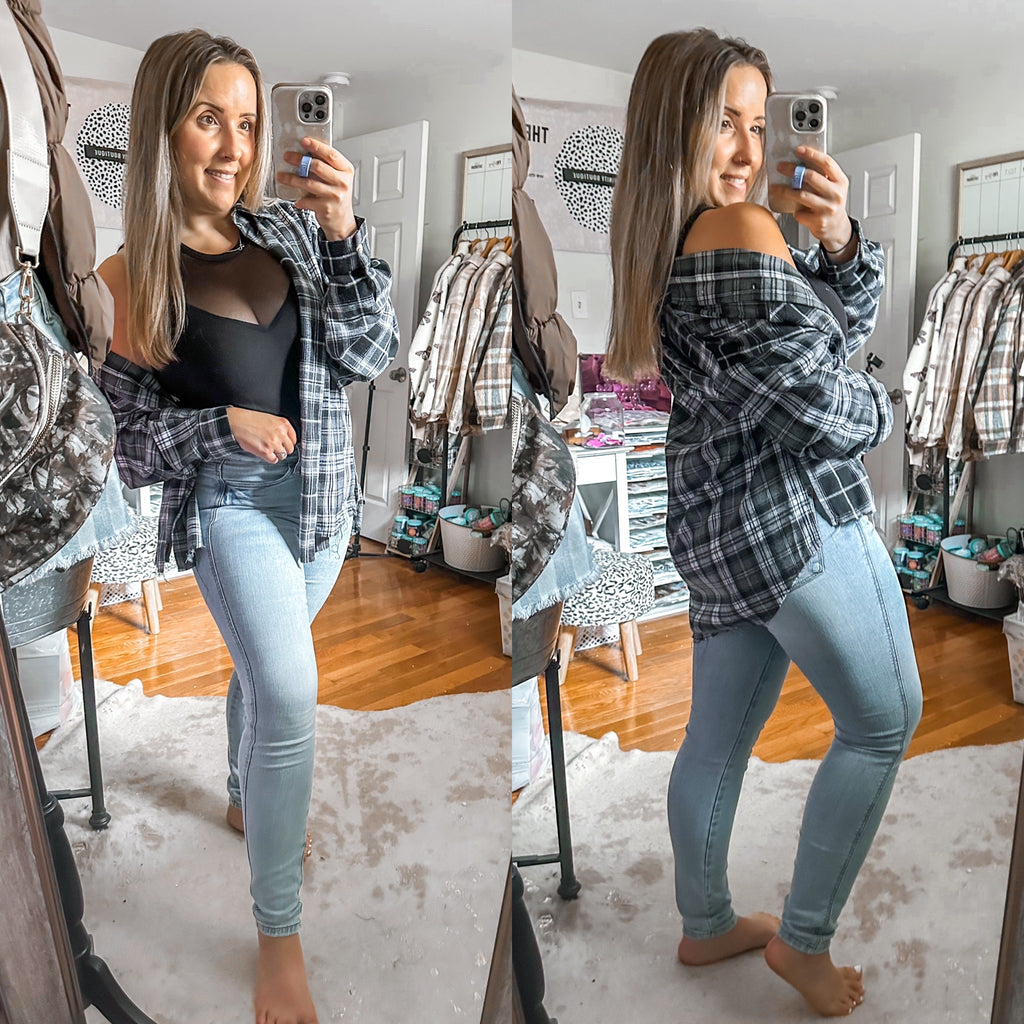 The Hanna Black Oversized Flannel Button Down Shirt