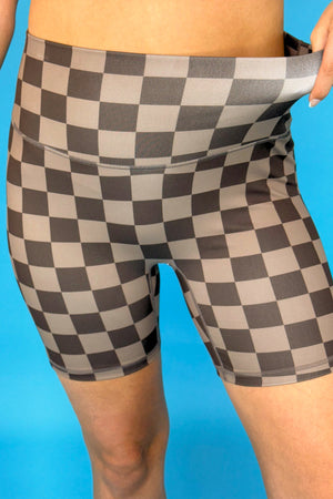 Chocolate Checkered Biker Shorts