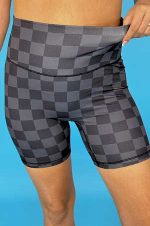 Checkered Black Biker Shorts