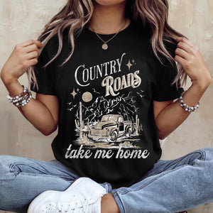 Country Roads Black Unisex Cotton T-Shirt