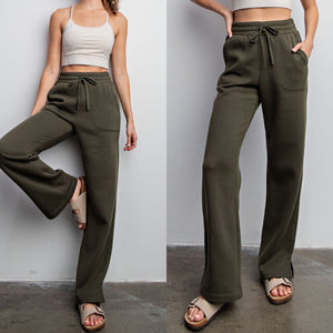 Cozy Essential Olive French Terry Straight Leg Sweatpants