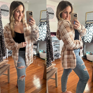 Beyond Me Oversized Faux Fur Cream Plaid Jacket