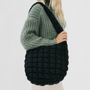 The Carmen Black Quilted Hobo Tote Bag