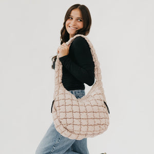 The Carmen Taupe Quilted Hobo Tote Bag