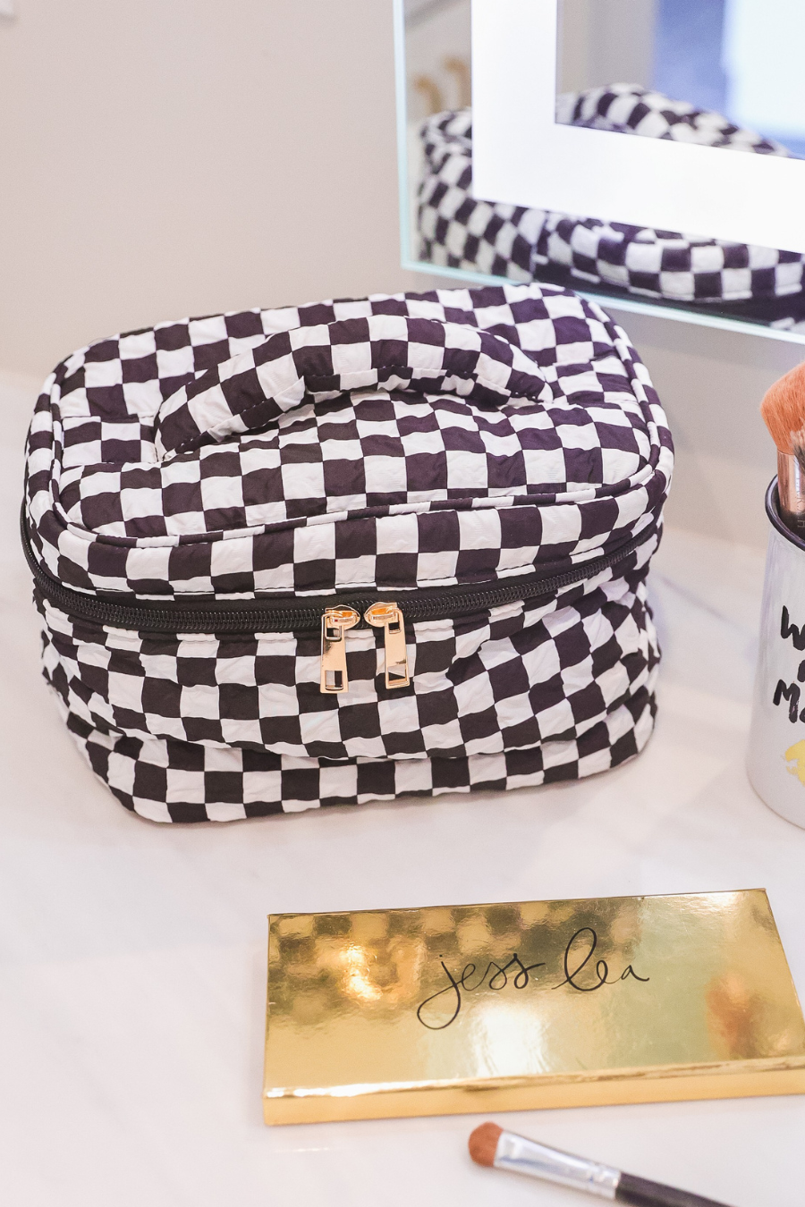 The Jetsetter Checker Quilted Makeup Bag