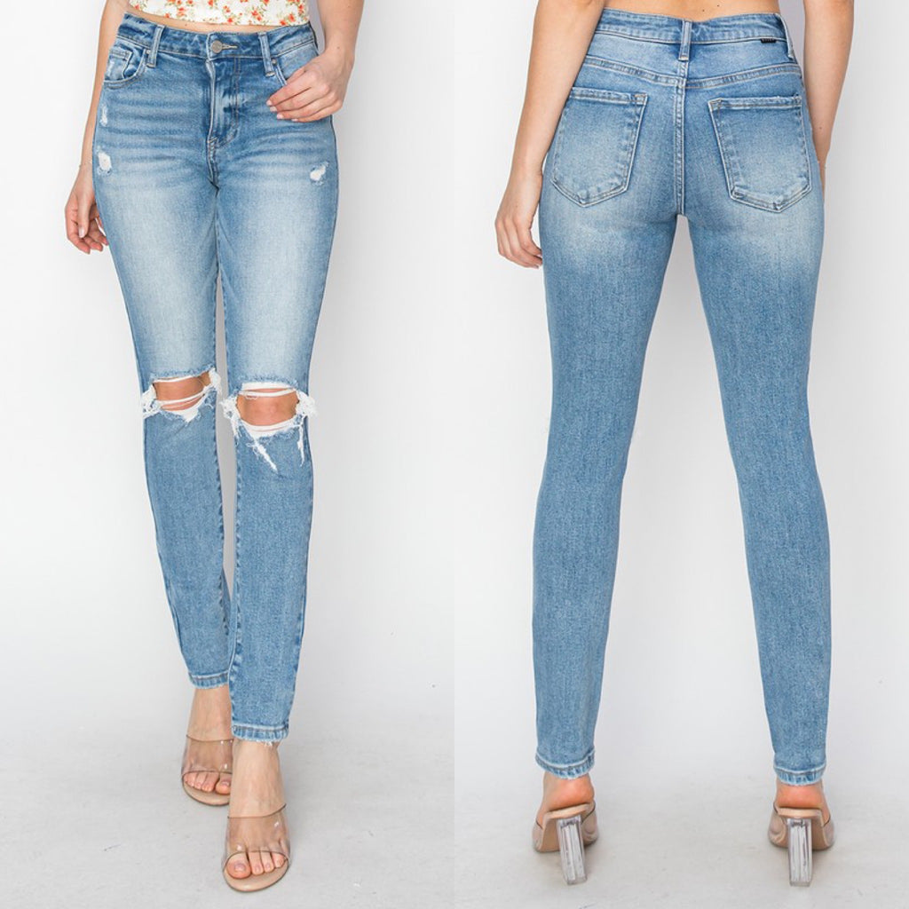 Happy Days Distressed High Rise Skinny Risen Denim