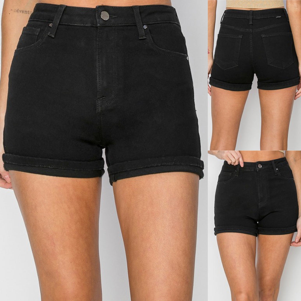 Sweet Whiskey High Rise Black Cuffed Risen Denim Shorts