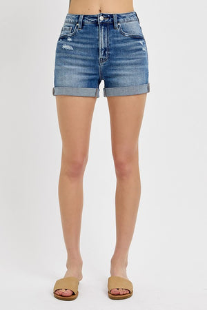 Weekend Warrior High Rise Cuffed Risen Denim Shorts