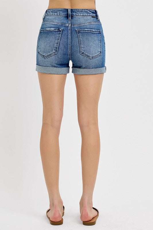 Weekend Warrior High Rise Cuffed Risen Denim Shorts