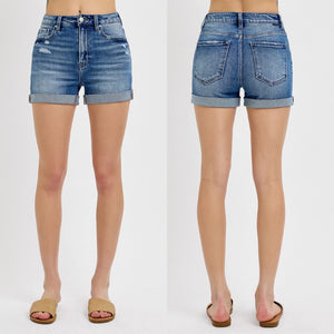 Weekend Warrior High Rise Cuffed Risen Denim Shorts