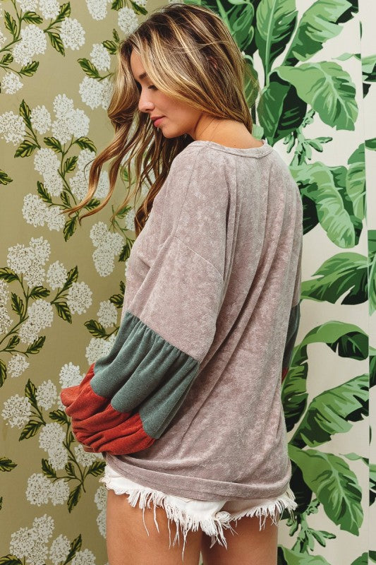 Long Story Short Terry Color Block Long Sleeve Top