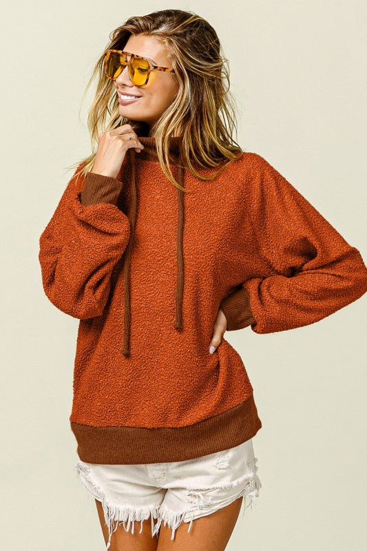Now Or Never Rust Afro Knit Mock Neck Long Sleeve Top