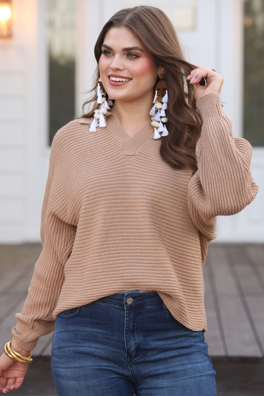 The Zander Taupe Collared Sweater