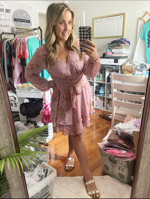 Day Dreamer Pink Double Layer Floral Long Sleeve Dress