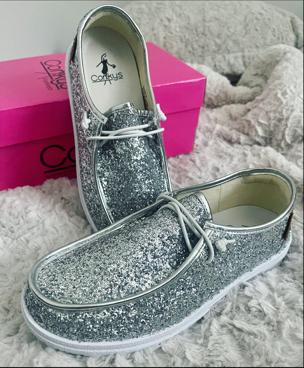 Kayak Silver Glitter Corky’s Slip On Slides