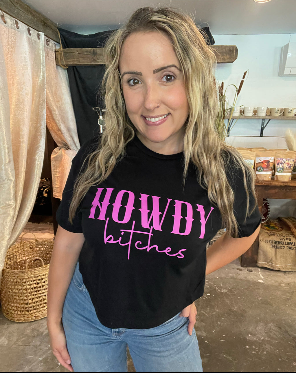 Howdy Bitches Black Jersey Cropped T-Shirt