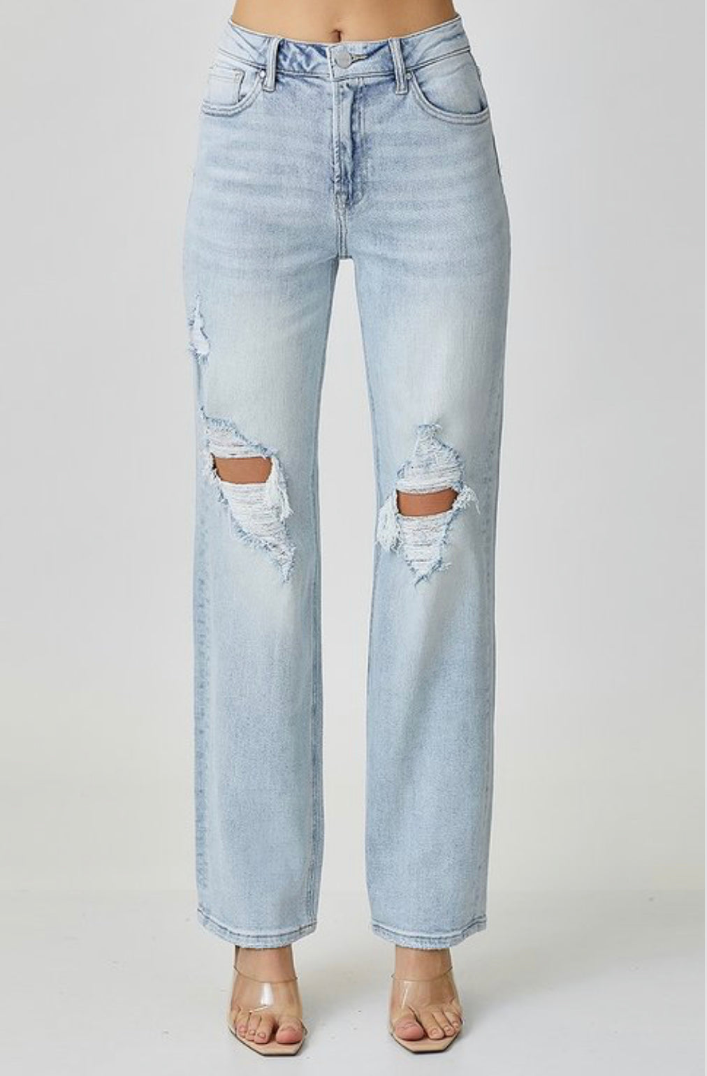 Wild And Free High Rise Distressed Straight Risen Jeans