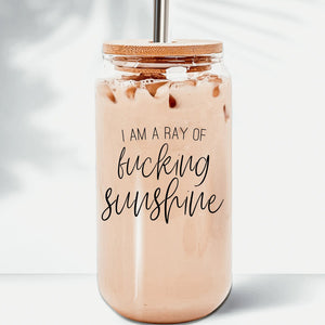 F’N Sunshine Glass Tumbler Cup With Bamboo Lid