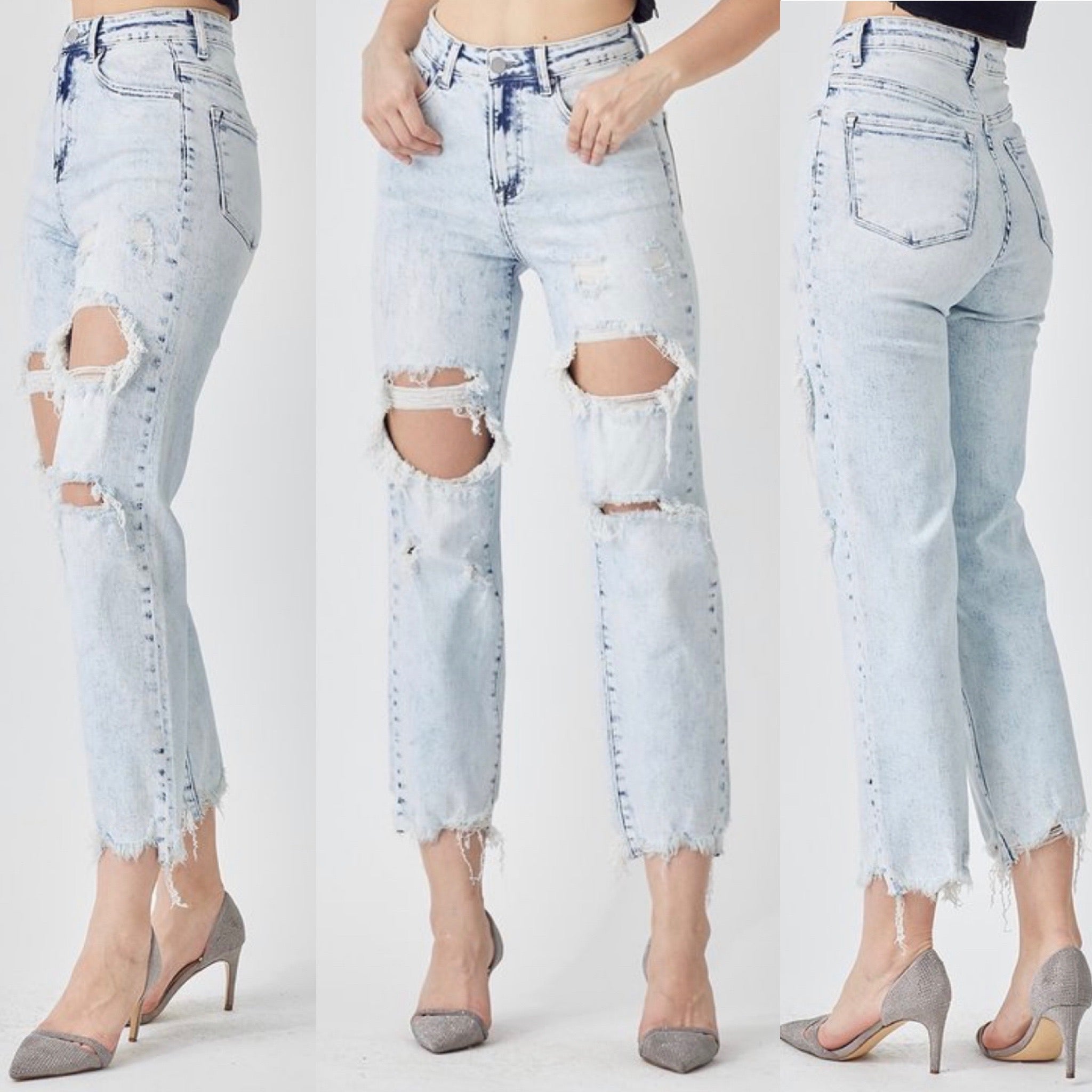 Forever Bliss Light Wash High Rise Distressed Straight Risen Jeans