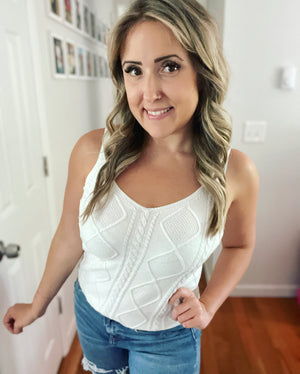 White Cable Knit Textured Tank Top