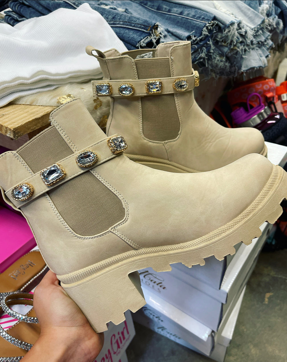 The Nora Nude Bling Lug Boots