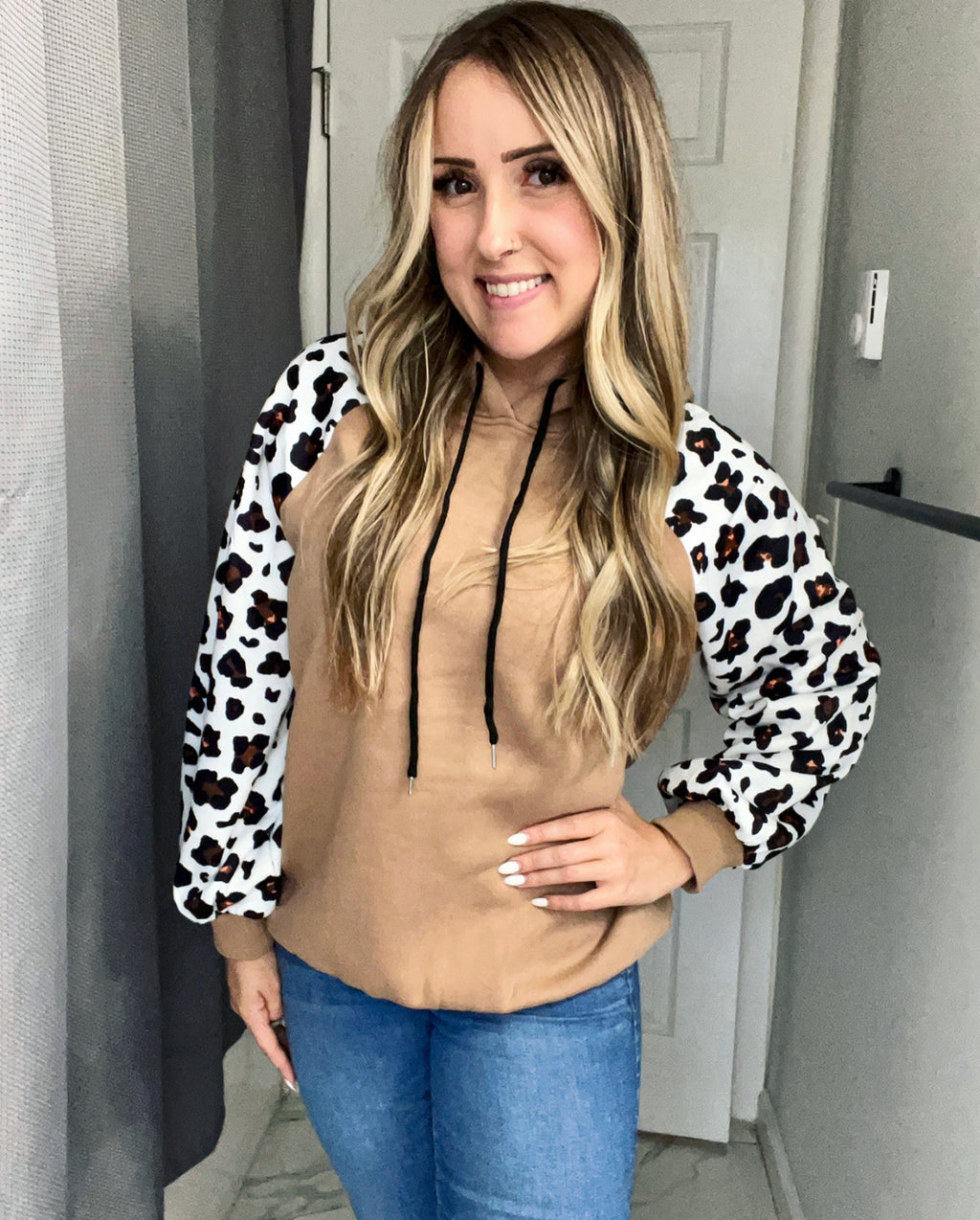 PREORDER Khaki Leopard Lovin’ Bishop Sleeve Hooded Sweatshirt