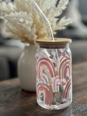 BOHO Rainbow Glass Tumbler Cup With Bamboo Lid