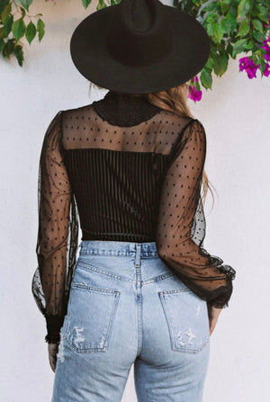 Toxic Traits Black Sheer Ribbed Velvet Bodysuit