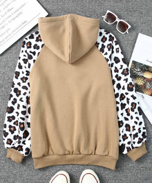 PREORDER Khaki Leopard Lovin’ Bishop Sleeve Hooded Sweatshirt