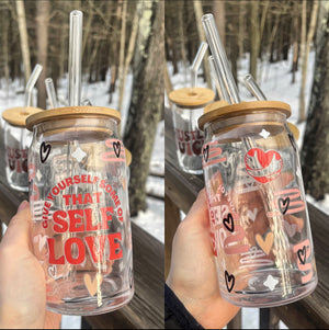 Self Love Glass Tumbler Cup With Bamboo Lid