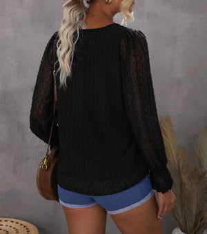 Swiss Dot Black Puff Sleeve Blouse