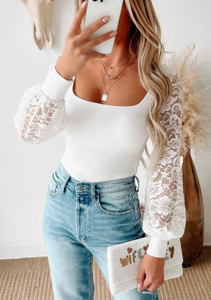 White Lace Long Sleeve Bodysuit