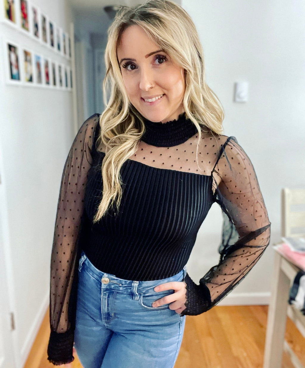 Toxic Traits Black Sheer Ribbed Velvet Bodysuit