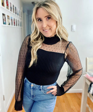 Toxic Traits Black Sheer Ribbed Velvet Bodysuit
