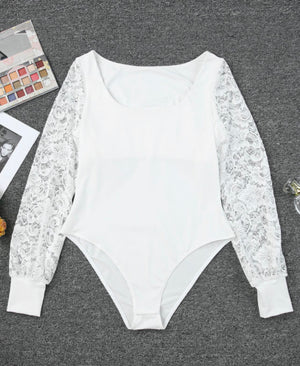 White Lace Long Sleeve Bodysuit