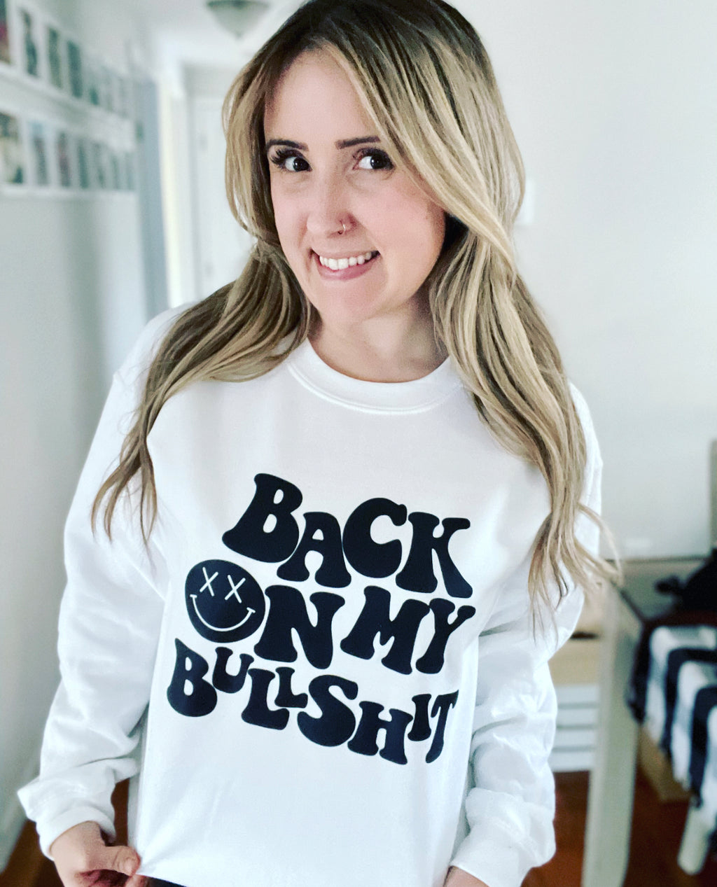 Back On My Bullshit White Full Size UNISEX Fleece Sweatshirt