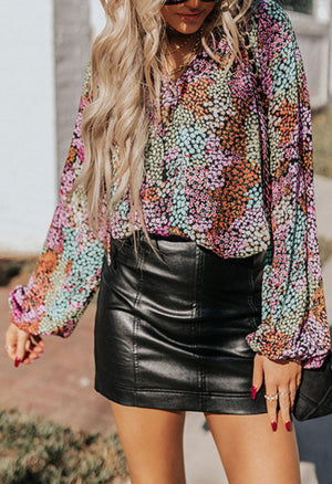 MultiColor Vibrant Floral Puff Sleeve Blouse